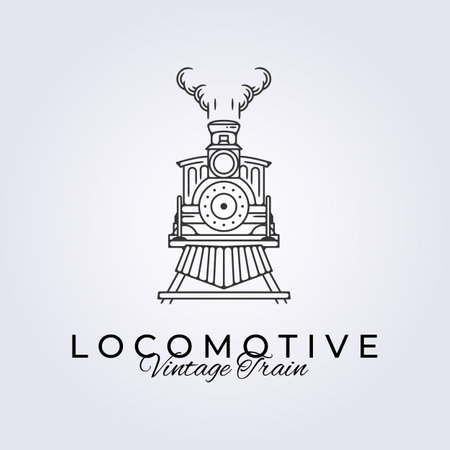 line art retro locomotive vector logo template illustration design, icon vintage trainのイラスト素材