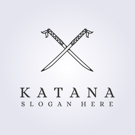 cross katana sword samurai logo line vector illustration symbol template icon designのイラスト素材