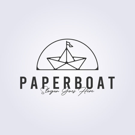paper boat line art vector logo illustration designのイラスト素材