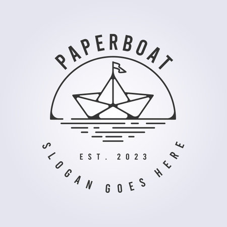 paper boat line art vector logo illustration designのイラスト素材