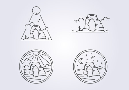 set bundled arches national park vector outline illustration design, linear iconic symbol arches template backgroundのイラスト素材