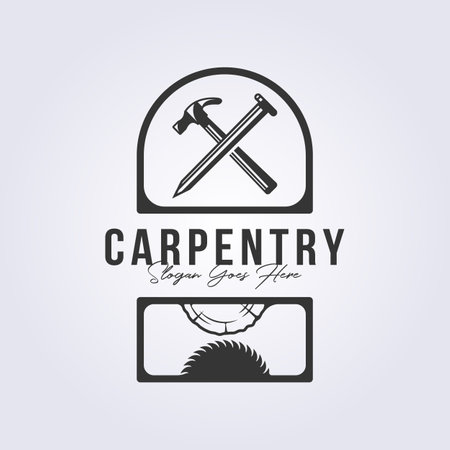 abstract carpentry logo, badge woodworker icon symbol vector illustration designのイラスト素材