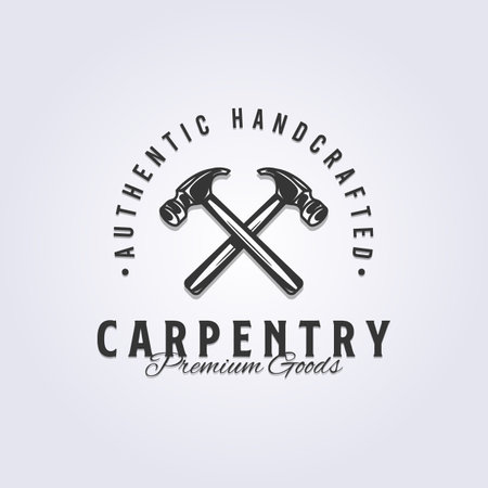 crossing vintage hammer logo vector illustration design, carpentry tool icon symbolのイラスト素材