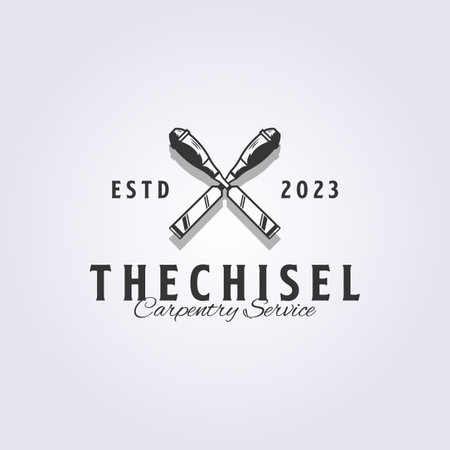 chisel tool for carpenter logo vector illustration vintage design, crossing chiselのイラスト素材
