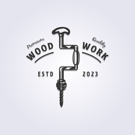 carpenter tool bit and brace hand drill logo vector illustration design, carpentry symbolのイラスト素材