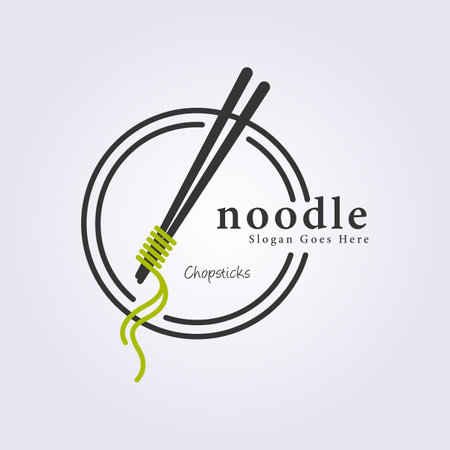 noodle chopsticks logo, badge noodle symbol vector illustration designのイラスト素材