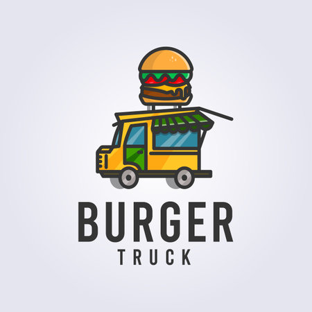 creative burger truck logo, food truck logo vector illustration designのイラスト素材