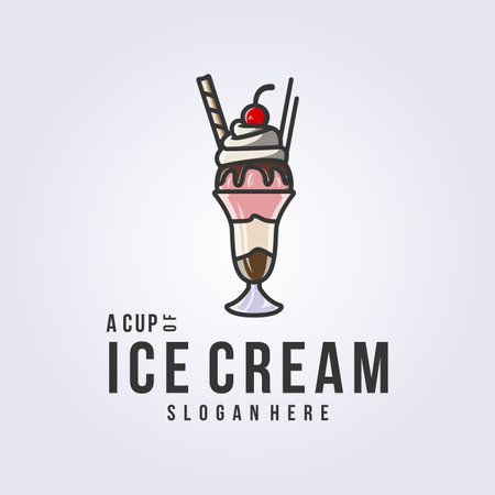 sundae logo, homemade ice cream logo, ice cream in wine glass logo vector illustration designのイラスト素材