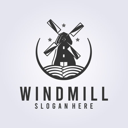 vintage windmill logo design, classic windmill vector logo illustration designのイラスト素材