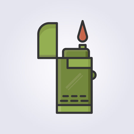 colored line art lighter icon vector logo design, equipment for summer camp pack theme designのイラスト素材