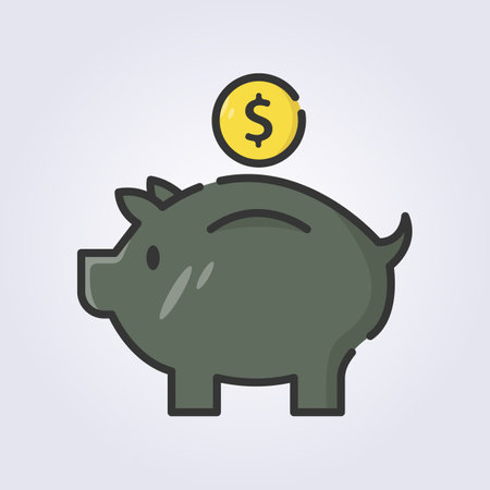 colored outline piggybank icon logo vector illustration design, piggy money saver iconのイラスト素材