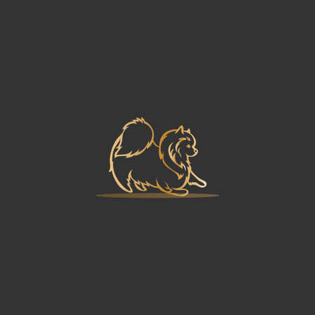 outline dog illustration on black backgroundのイラスト素材
