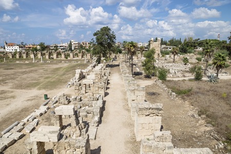 Road and pillars at the hippodrome ruins in All-Bass, Tyre, Lebanonの写真素材