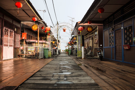 Georgetown, Malaysia - 2 May 2017: Chinese Clan Jetty after rain in Georgetown, Penang, Malaysiaのeditorial素材