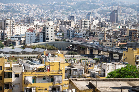 Beirut, Lebanon - October 1 2015: Overview over the choas of crowded Beirut city with bridge