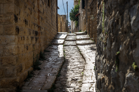 Cobbled ancient streets in traditional town Deir el Qamar, Lebanonの写真素材