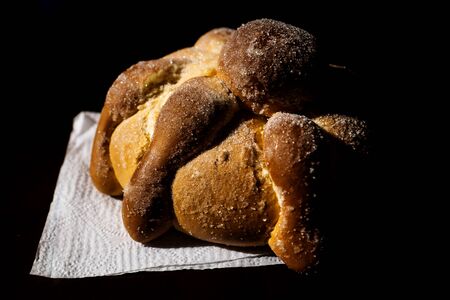 Pan de Muerto, traditional Mexican bread of the dead for Halloween, dias de los muertos