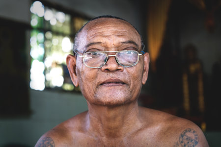 Sangkat Krabei Riel, Siem Reap Province, Cambodia - 4 April 2013: Cambodian buddhist monk with...