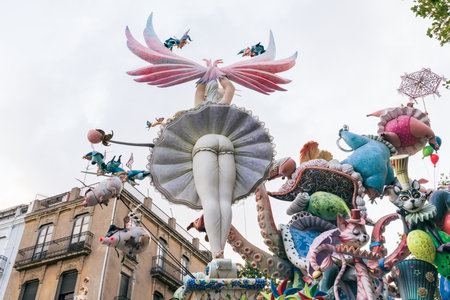 Valencia, Spain - 4 September 2021: Kinky figurine with view on underwear at display with the topic 'extravagance' for the national festival Fallas, which made the 3rd place in the years competitionのeditorial素材