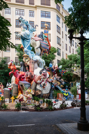 Valencia, Spain - September 4, 2021: The cartoon sculptures for the national festival Fallas are...
