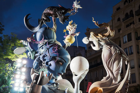 Valencia, Spain - September 4, 2021: Detail of the 'Ninot' female figurine designed by the artist...