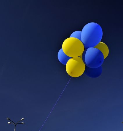 Colored ballons on blue skyの写真素材