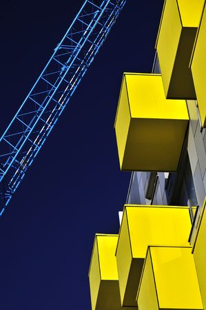Yellow balcony and tower gantrの写真素材