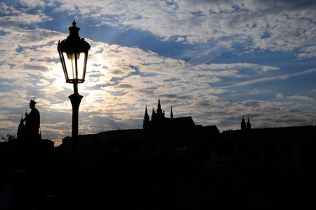 Czech Republic, Prague, silhouette -Prague castleの写真素材