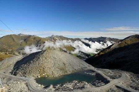 Mountains view with lake from Hintertux glacier in Austrian Tirol