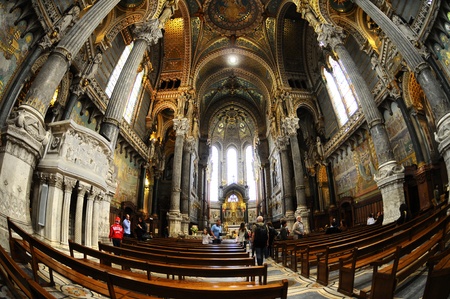 Lyon-France  - April 2010:Golden interior of Notre-Dame-de-Fourviere. lのeditorial素材