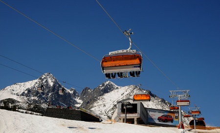 High Tatras,Slovakia-March 2011:Chairlift in the Orange bubbleのeditorial素材
