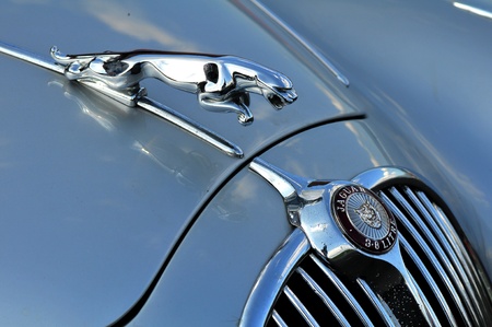 Oldtimer Rallye Tatry - International race, Slovakia -August 2009:Jaguar auto badge on the bodywork...