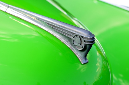 Oldtimer Rallye Tatry - International race, Slovakia -August 2009:Skoda auto badge on the bodywork of a vintage Skoda vehicle.のeditorial素材