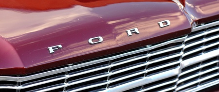 Oldtimer Rallye Tatry - International race, Slovakia -August 2009:Ford auto badge on the bodywork of a vintage Ford vehicle. のeditorial素材