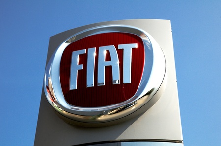 LiptovskÃ½ MikulÃ¡Å¡,Slovakia-April 2011:Fiat logo  . Fiat Automobiles S.p.A. is an Italian automaker which produces Fiat branded cars, and is the largest automobile manufacturer in Italy.のeditorial素材