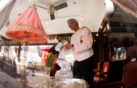 innsbruck,austria,may 2011:the venice simplon-orient-express in innsbruck -interior service personalのeditorial素材