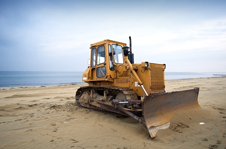 Bulldozer on the beachの写真素材