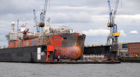 Hamburg Germany July 2013: Dry dock in the largest port in Germany - Hamburg