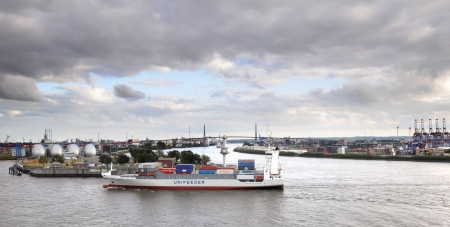 Hamburg Germany July 2013:Containership in port のeditorial素材