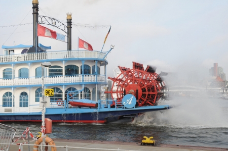 Hamburg Germany September 2012:Paddleboat or riverboat on the Hamburg portのeditorial素材