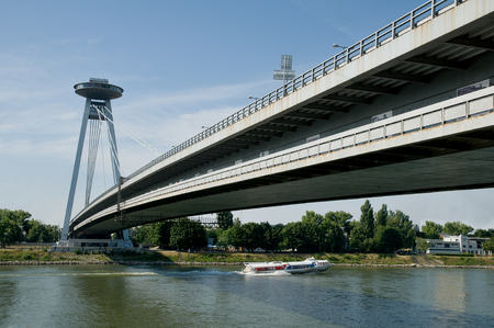 Bratisslava Slovakia Juni 2014: New bridge in Bratislavaのeditorial素材