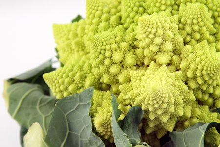details of a romanesco broccoli isolated on whiteの写真素材