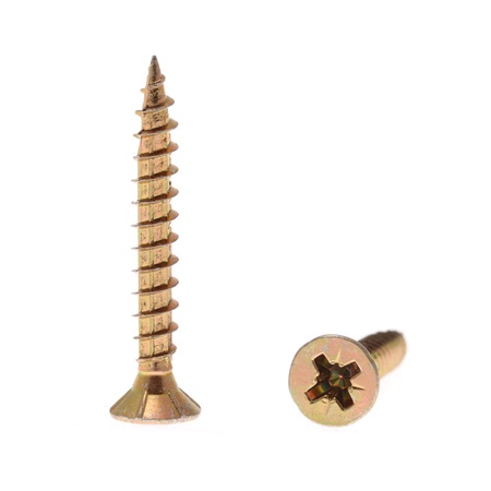 details of gold screws isolated on whiteの写真素材