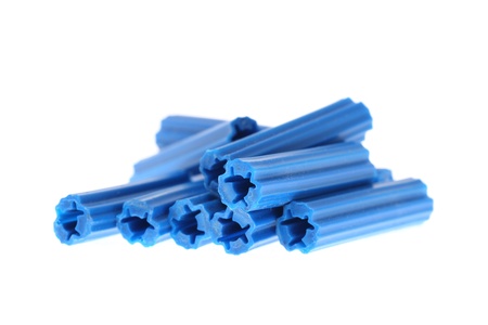 details of blue dowels isolated  on whiteの写真素材