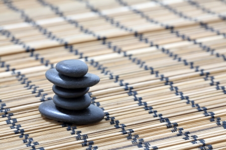 Details of a tranquil scene, made of black pebbles in balanceの写真素材