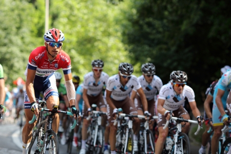 Lyon, France. July 13, 2013. Details of riders of the stage 14 of the  famous race  Tour de France 2013.のeditorial素材