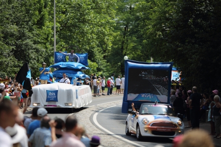 Lyon, France. July 13, 2013. Details of the advertising caravan of the stage 14 of the  famous race  Tour de France 2013.のeditorial素材