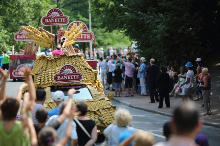 Lyon, France. July 13, 2013. Details of the advertising caravan of the stage 14 of the  famous race ...