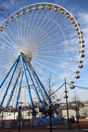 Lyon, France  december 31, 2013  Details of the ferris wheel located at the place bellecourのeditorial素材