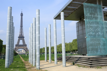 Details of Eiffel tower seen from Peace Monument at Paris.の写真素材